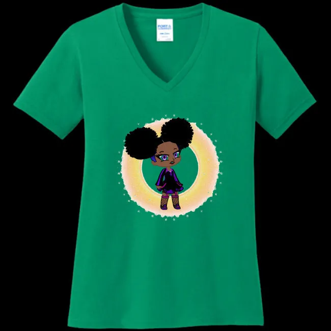 Fro-Puff Women's & Teen's V-Neck Tee - Ships from The US