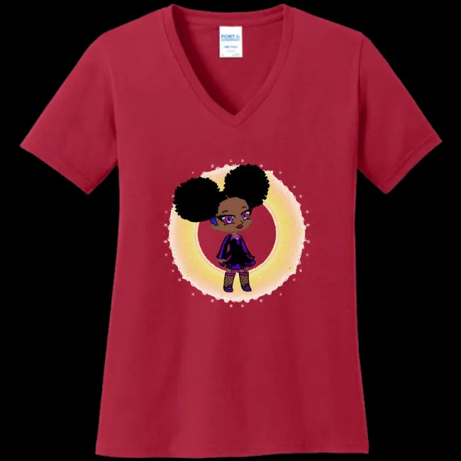 Fro-Puff Women's & Teen's V-Neck Tee - Ships from The US