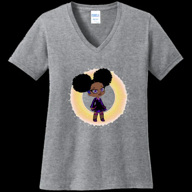 Fro-Puff Women's & Teen's V-Neck Tee - Ships from The US