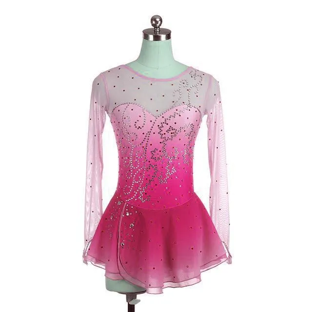 Fuschia Ombre Competition Skating Dress Crystal Design BSU12062.P STOCK