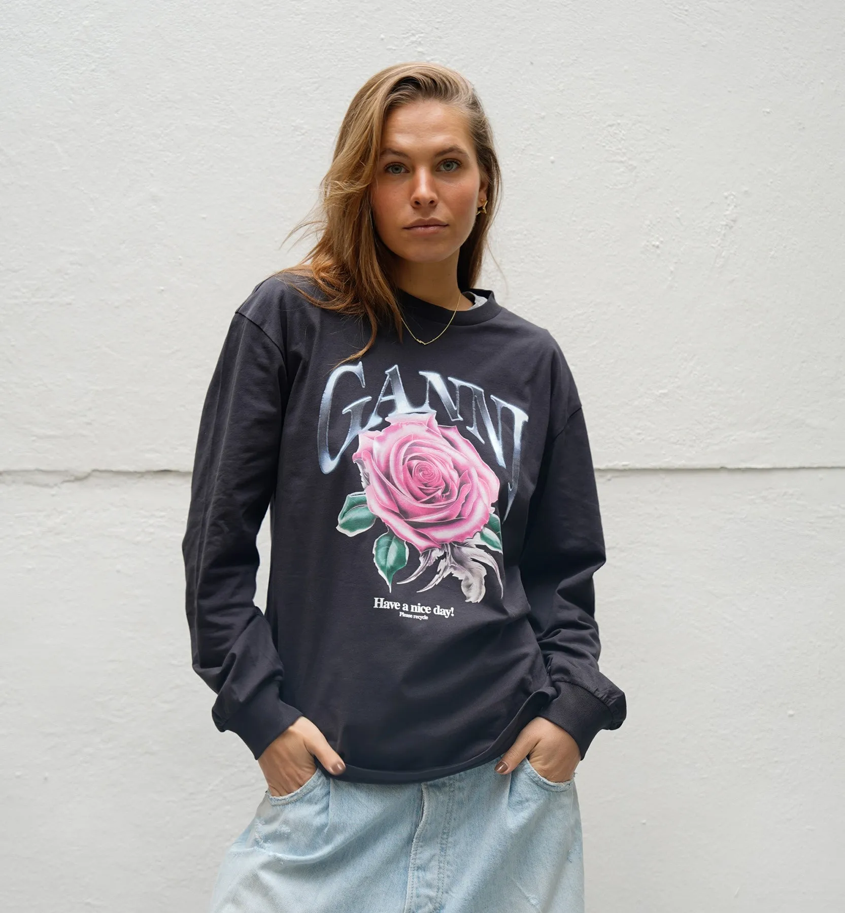 GANNI Rose Long Sleeve T-shirt