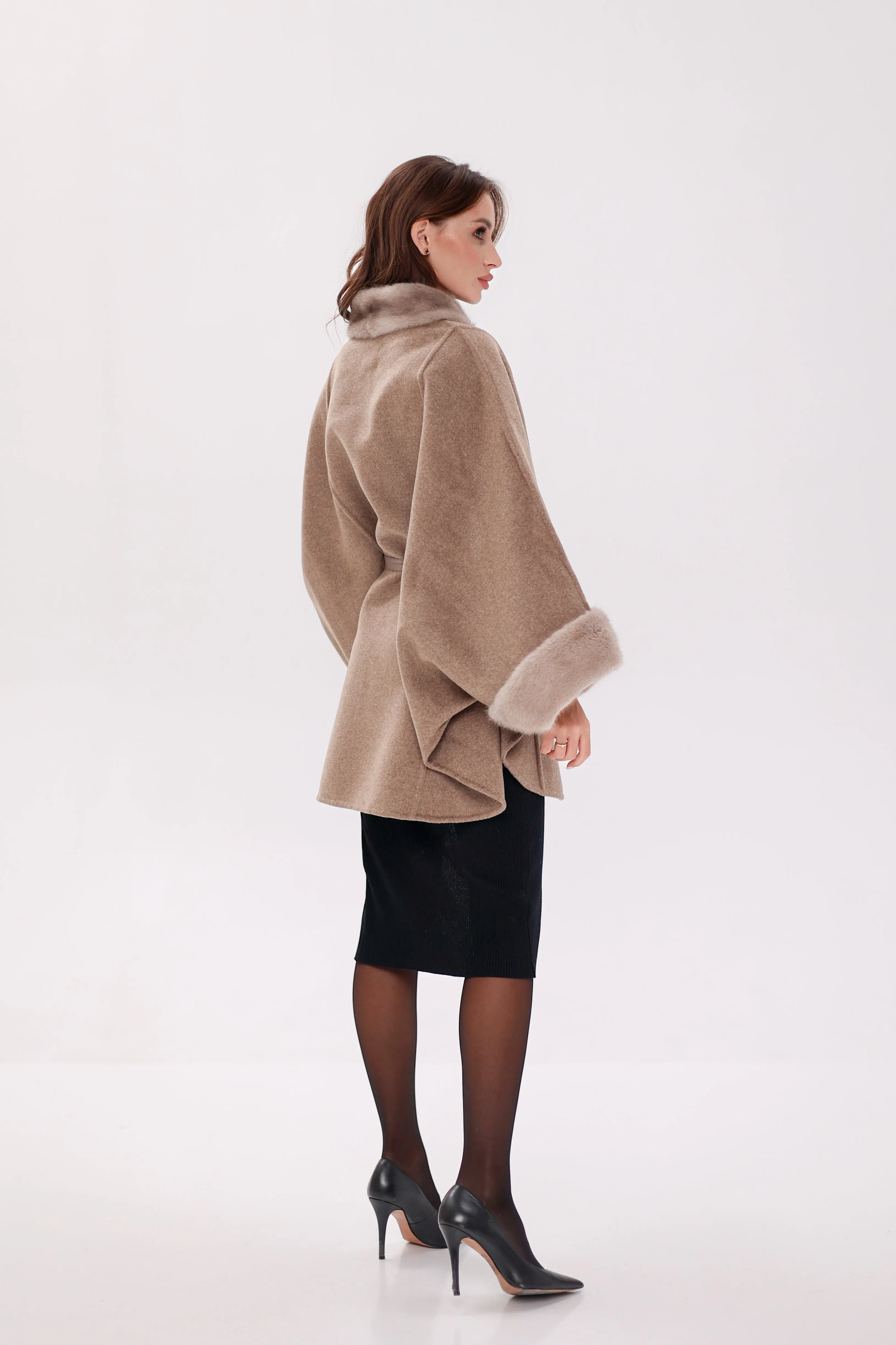 Genuine Scandinavian Mink Fur Double Face Wool Poncho