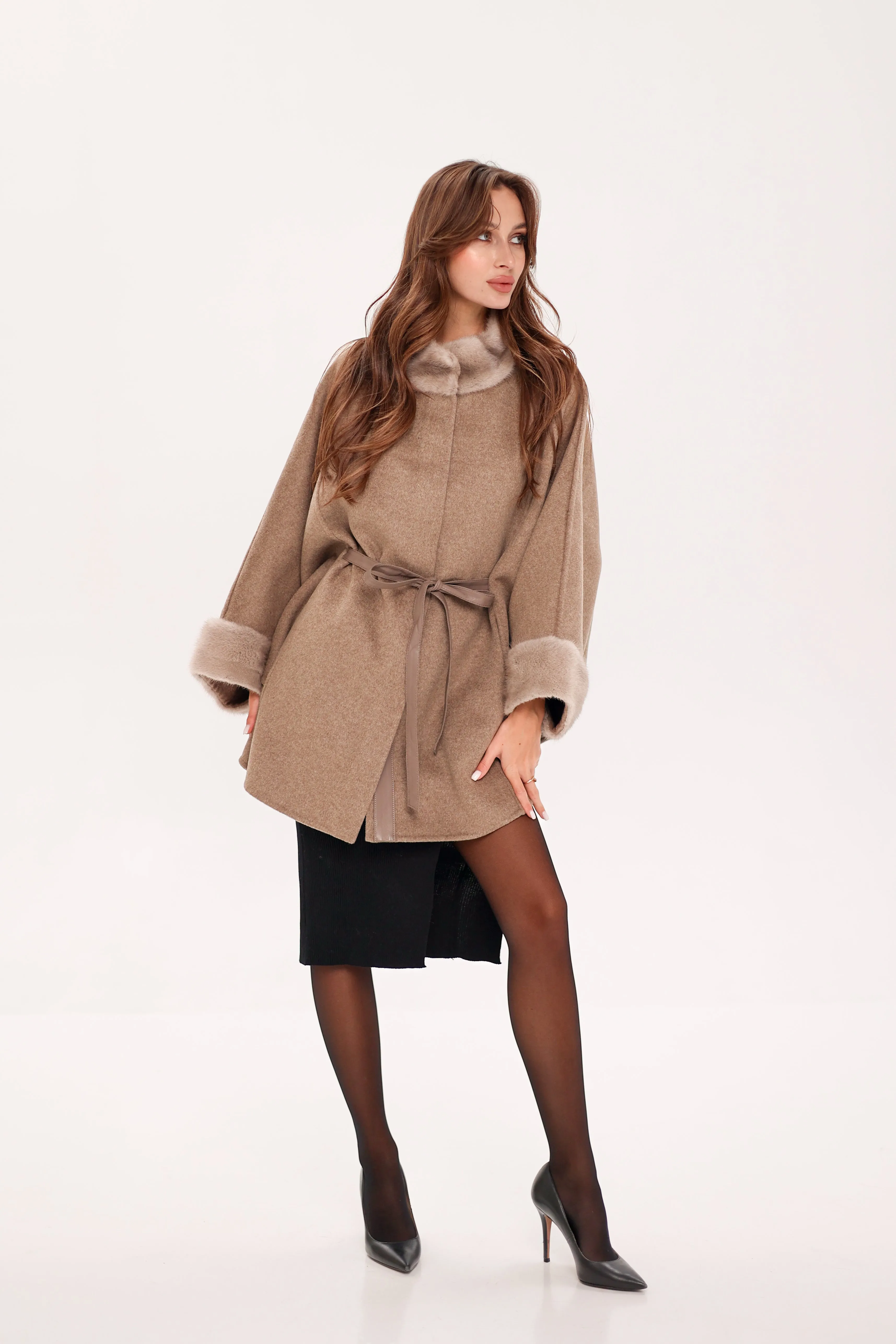 Genuine Scandinavian Mink Fur Double Face Wool Poncho