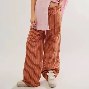 Girlary Striped Lounge Pants Womens Gingham Plaid Pajamas Pj Pants Y2k Drawstring Wide Leg Checkered Palazzo Pants Trousers