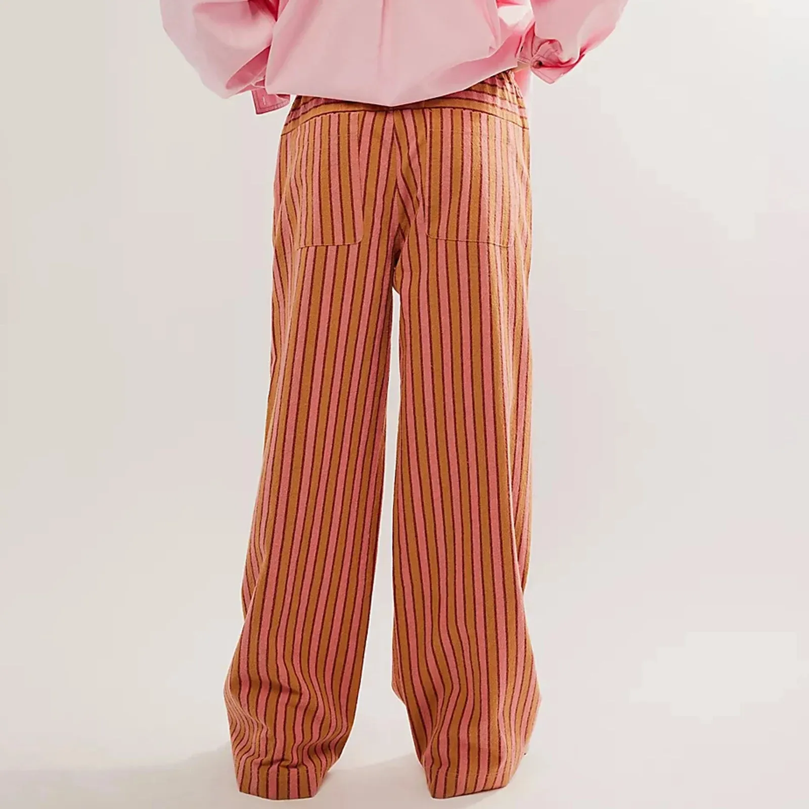 Girlary Striped Lounge Pants Womens Gingham Plaid Pajamas Pj Pants Y2k Drawstring Wide Leg Checkered Palazzo Pants Trousers