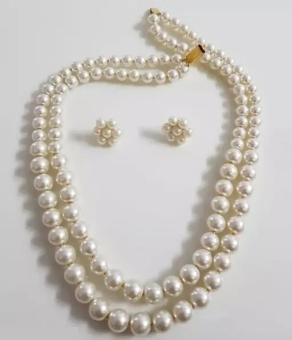 Gold Plated Charming Double Line Pearl Necklace for Women