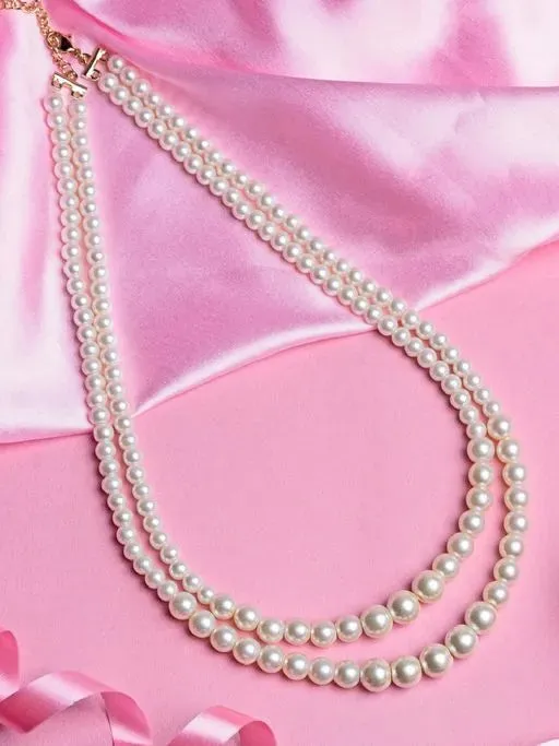 Gold Plated Charming Double Line Pearl Necklace for Women