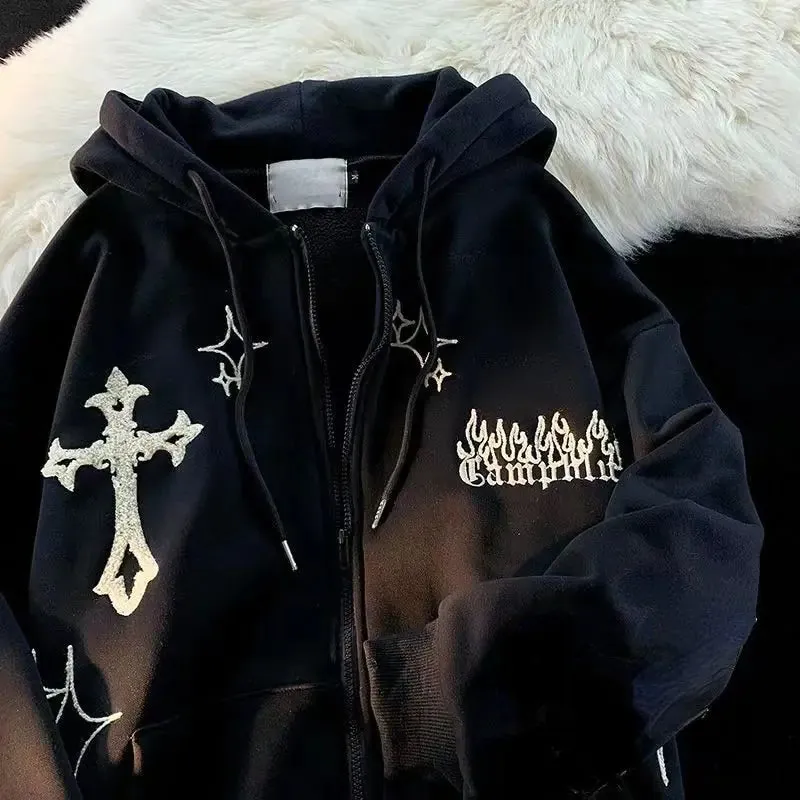 Goth Embroidery Retro Hoodies