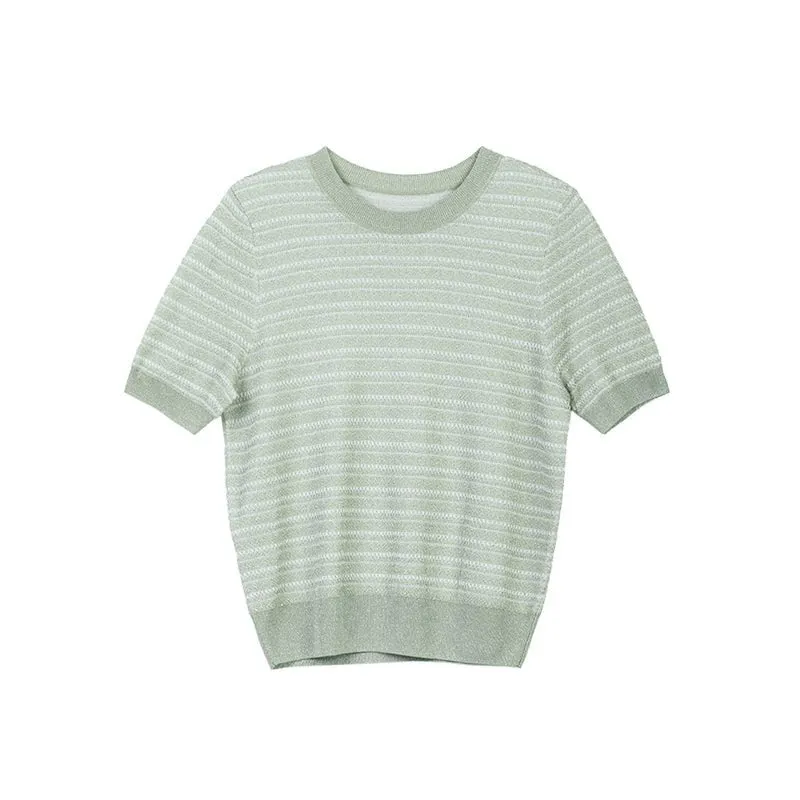 Grass Green Knitted Short Sleeve T-shirt