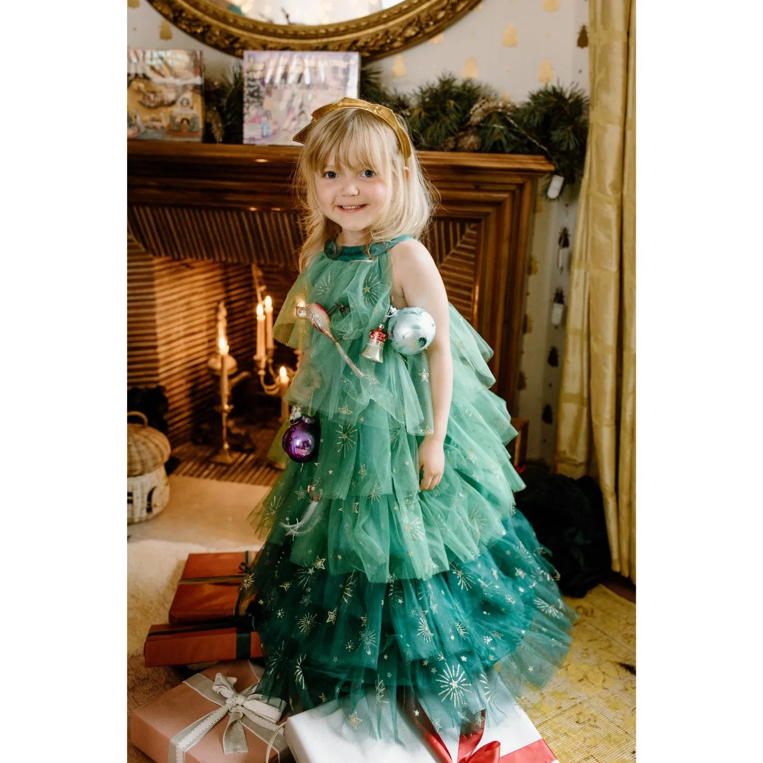 Great Pretenders Christmas Tree Dress with Headpiece, SIZE US 3-4