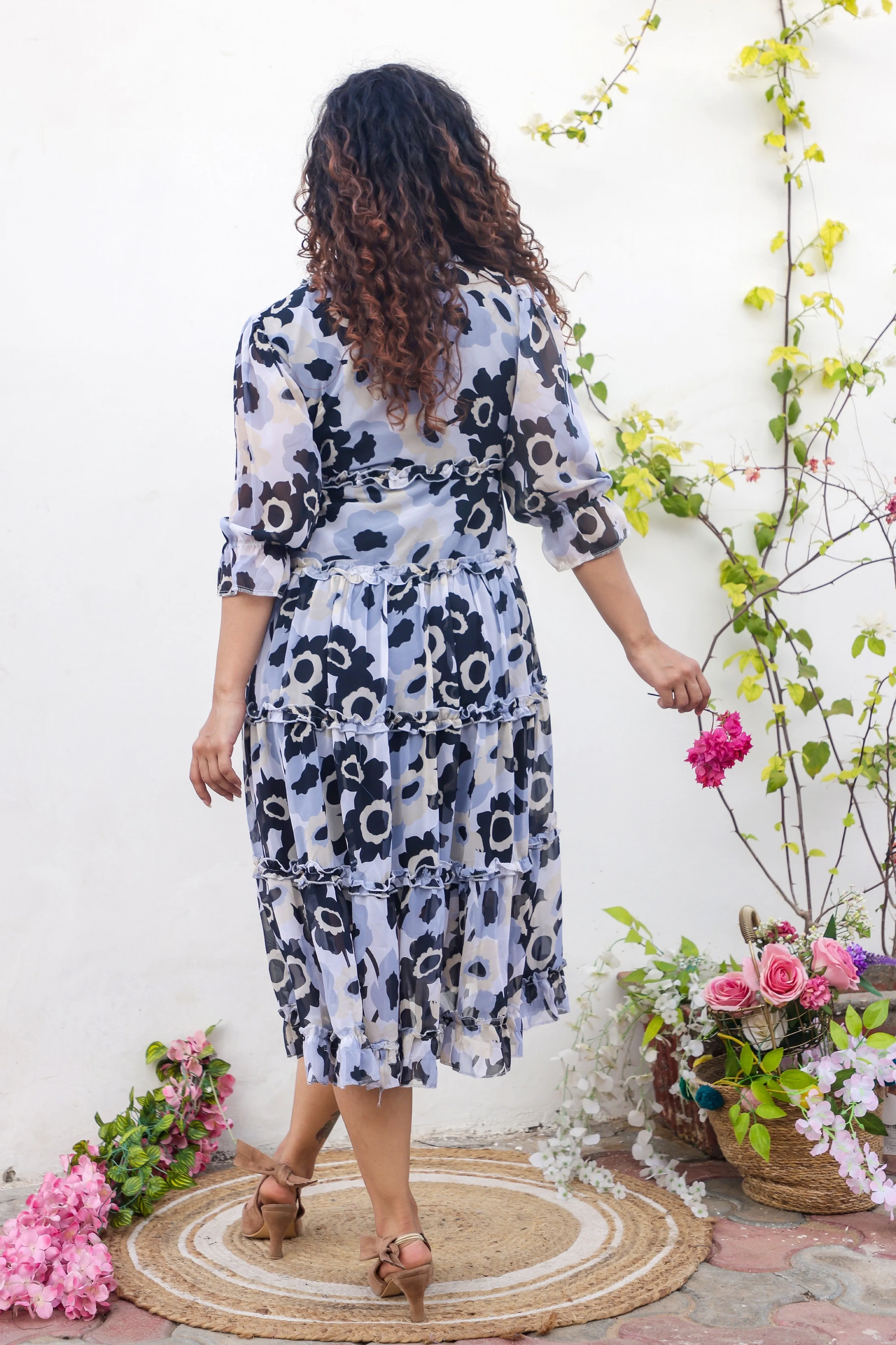 Grey Floral Print Maxi Dress