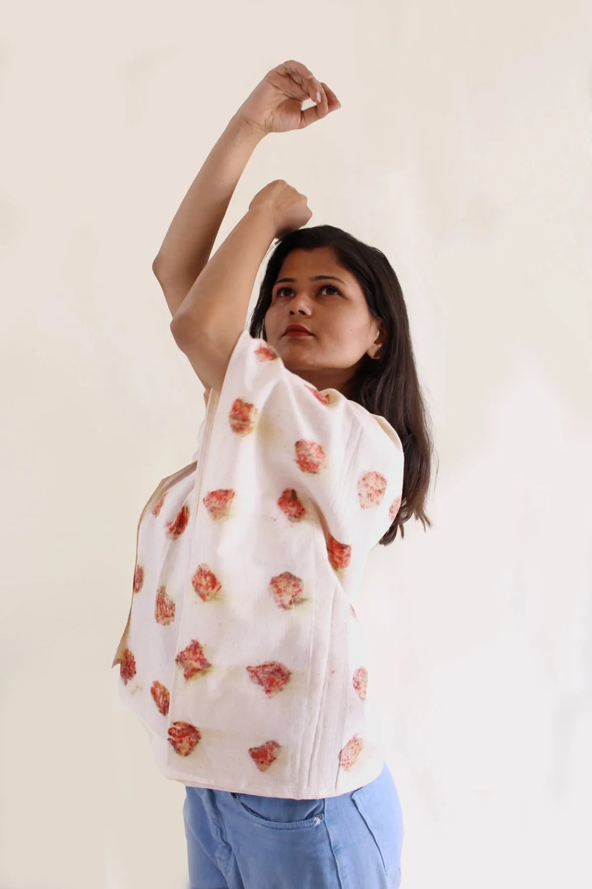 Gulab- Handwoven Organic Cotton Crop Top- White & Red