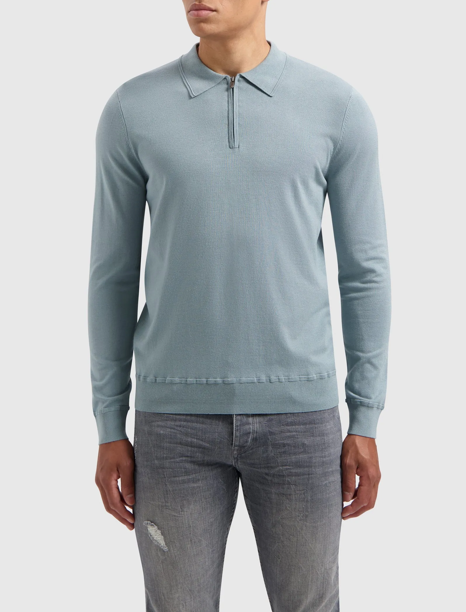 Halfzip Polo Knitwear | Blue Grey