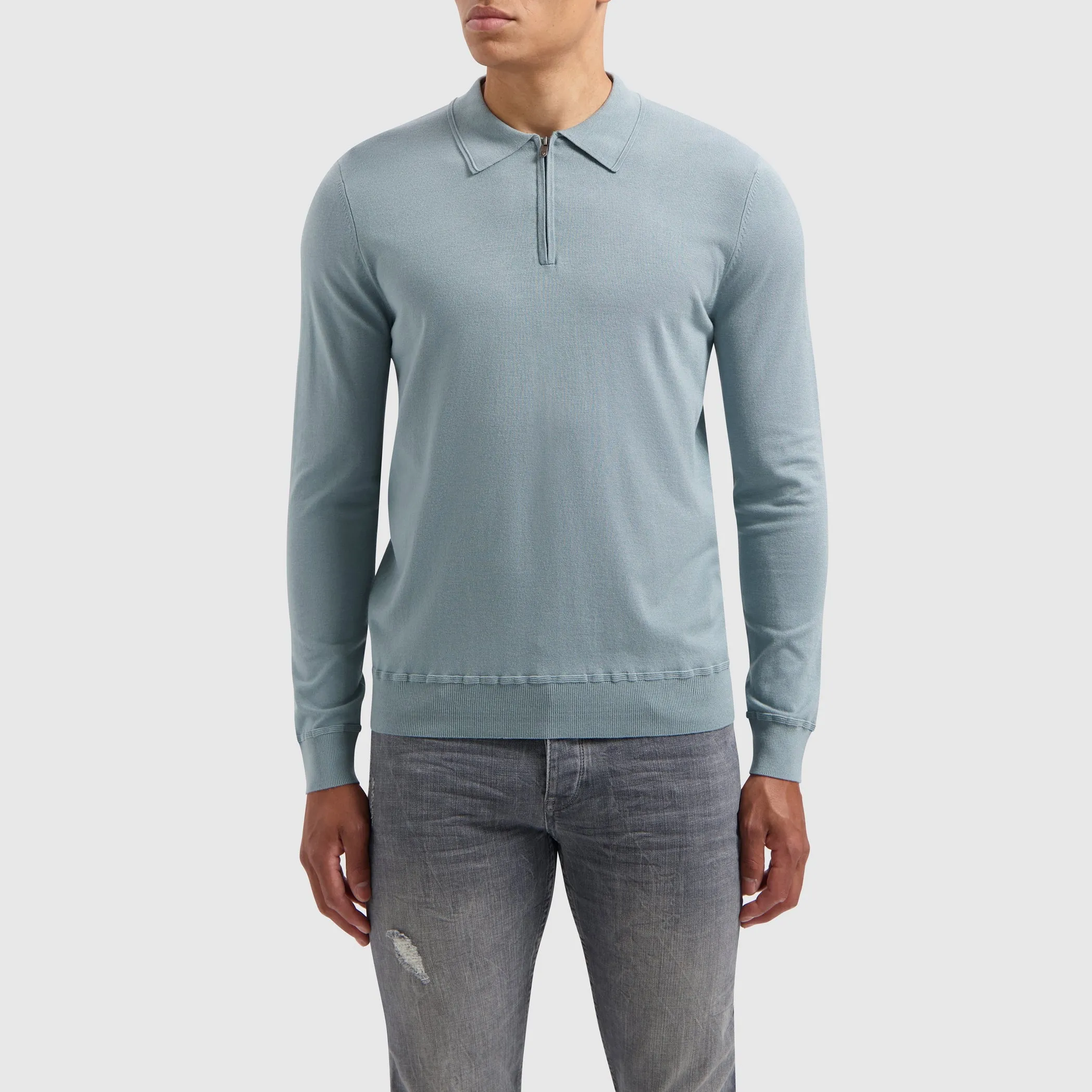 Halfzip Polo Knitwear | Blue Grey