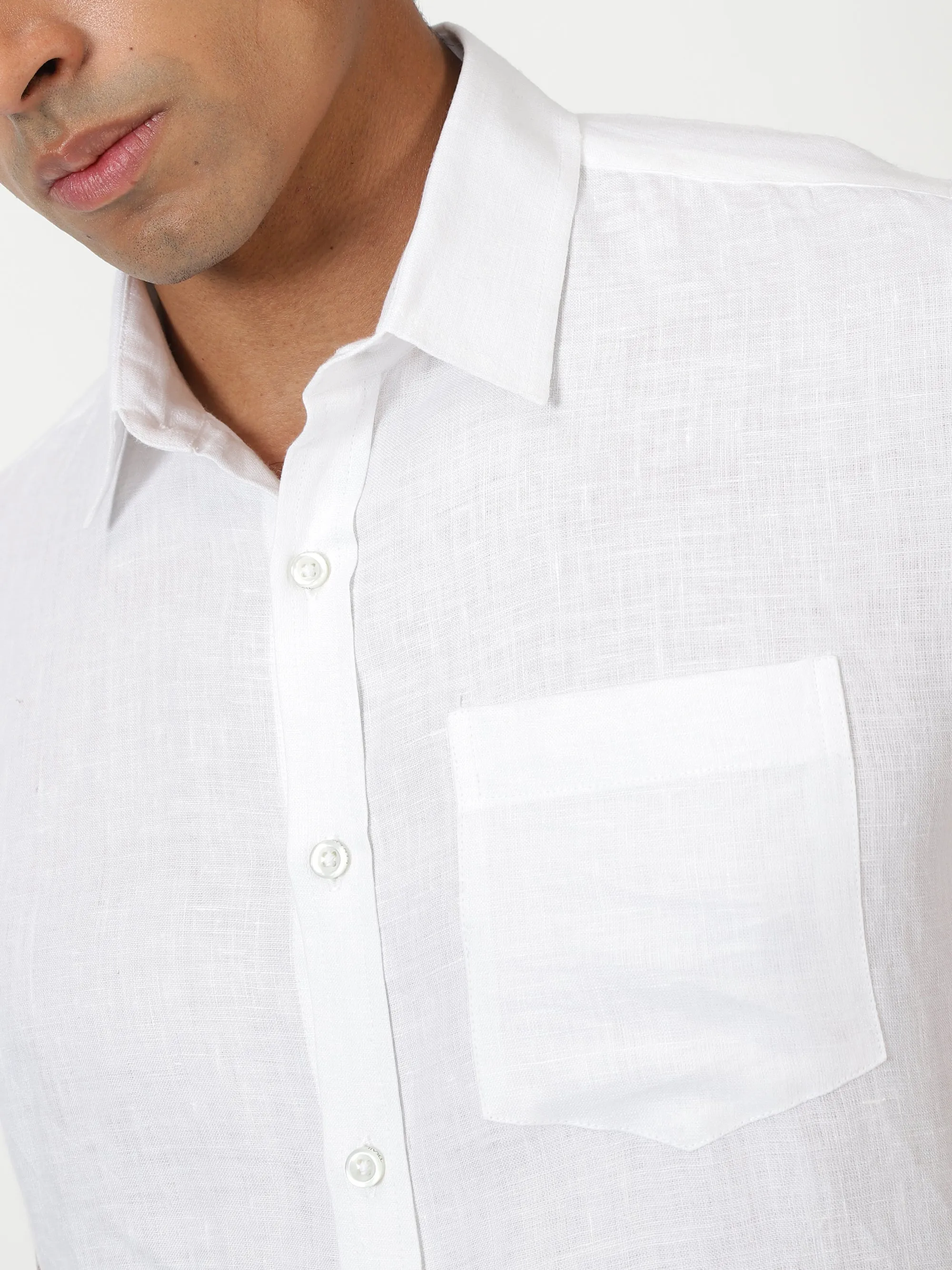 Harvey - Pure Linen Half Sleeve Shirt - White