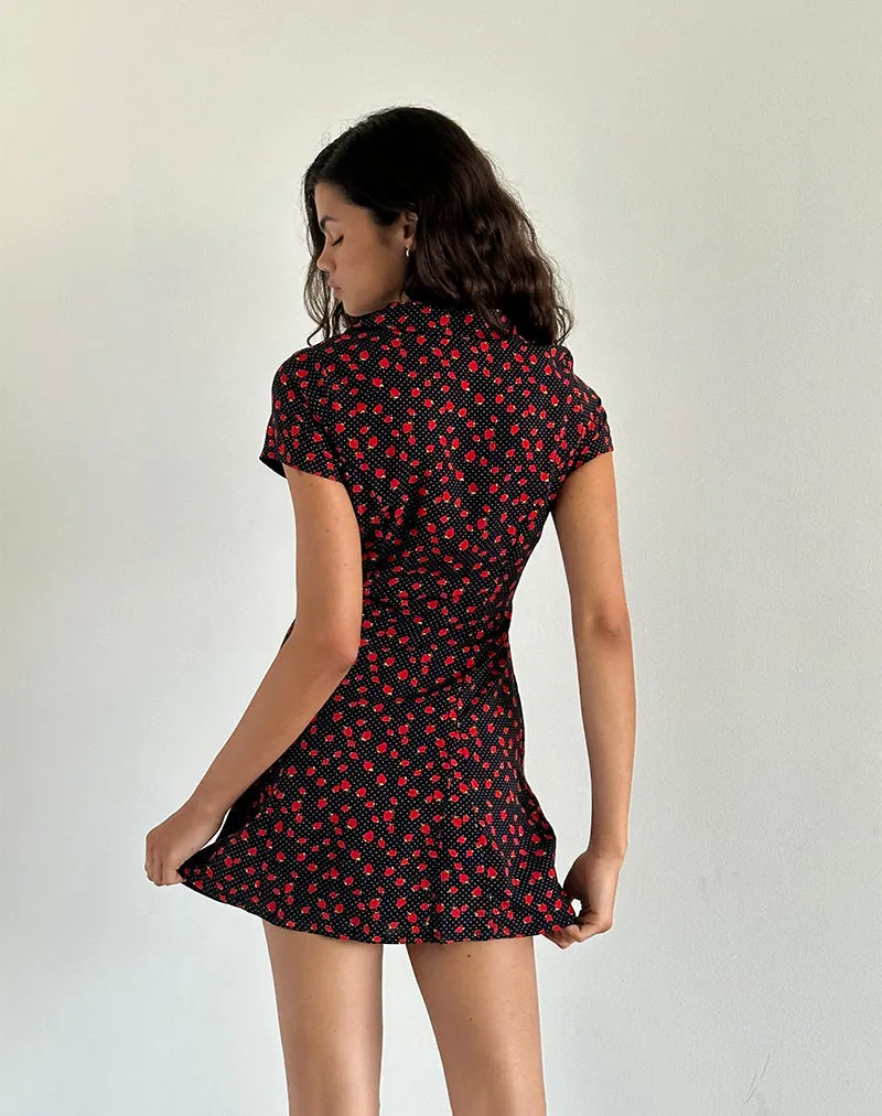 Holmana Mini Dress in Strawberry Polka Black