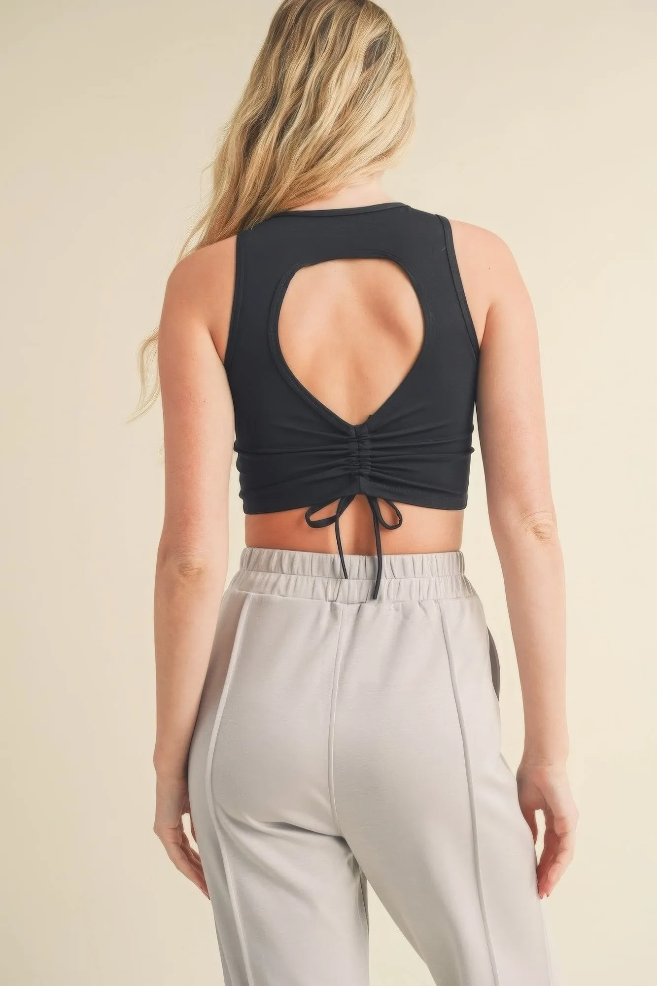 Hot Girl Corset Inspired Open Back Cropped Tank In Black