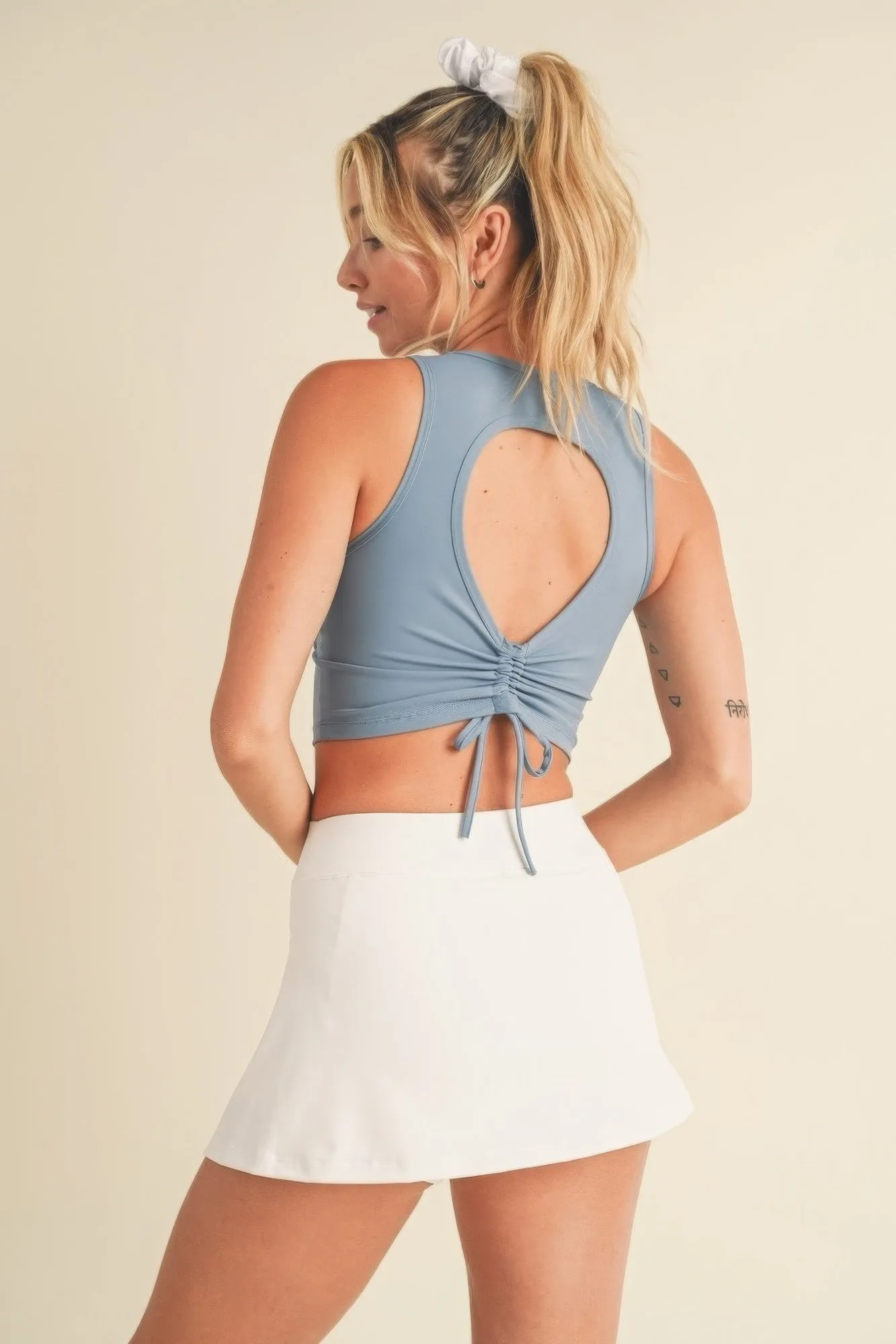 Hot Girl Corset Inspired Open Back Cropped Tank In Dusty Blue