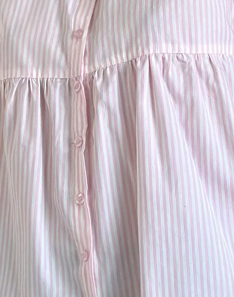 Immy Top in Small Stripe Vertical Candy Pink