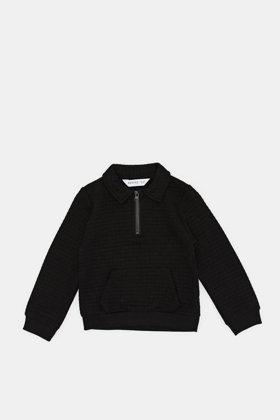 Infant Boys Black Collared Jacquard Sweatshirt