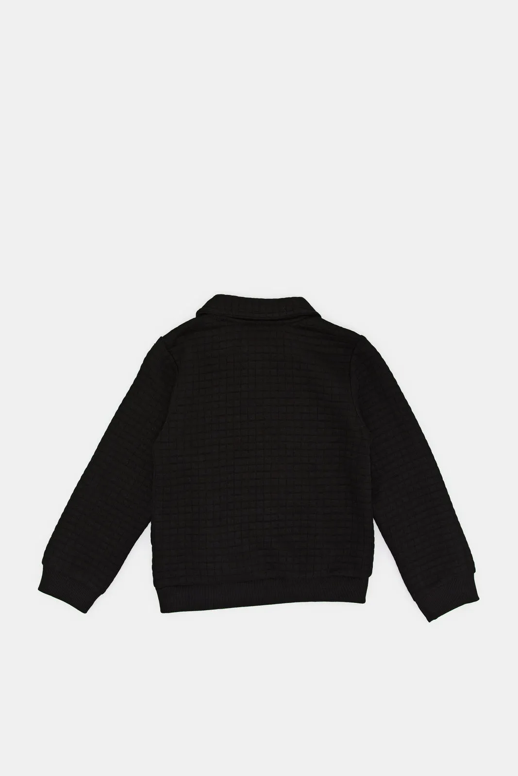 Infant Boys Black Collared Jacquard Sweatshirt