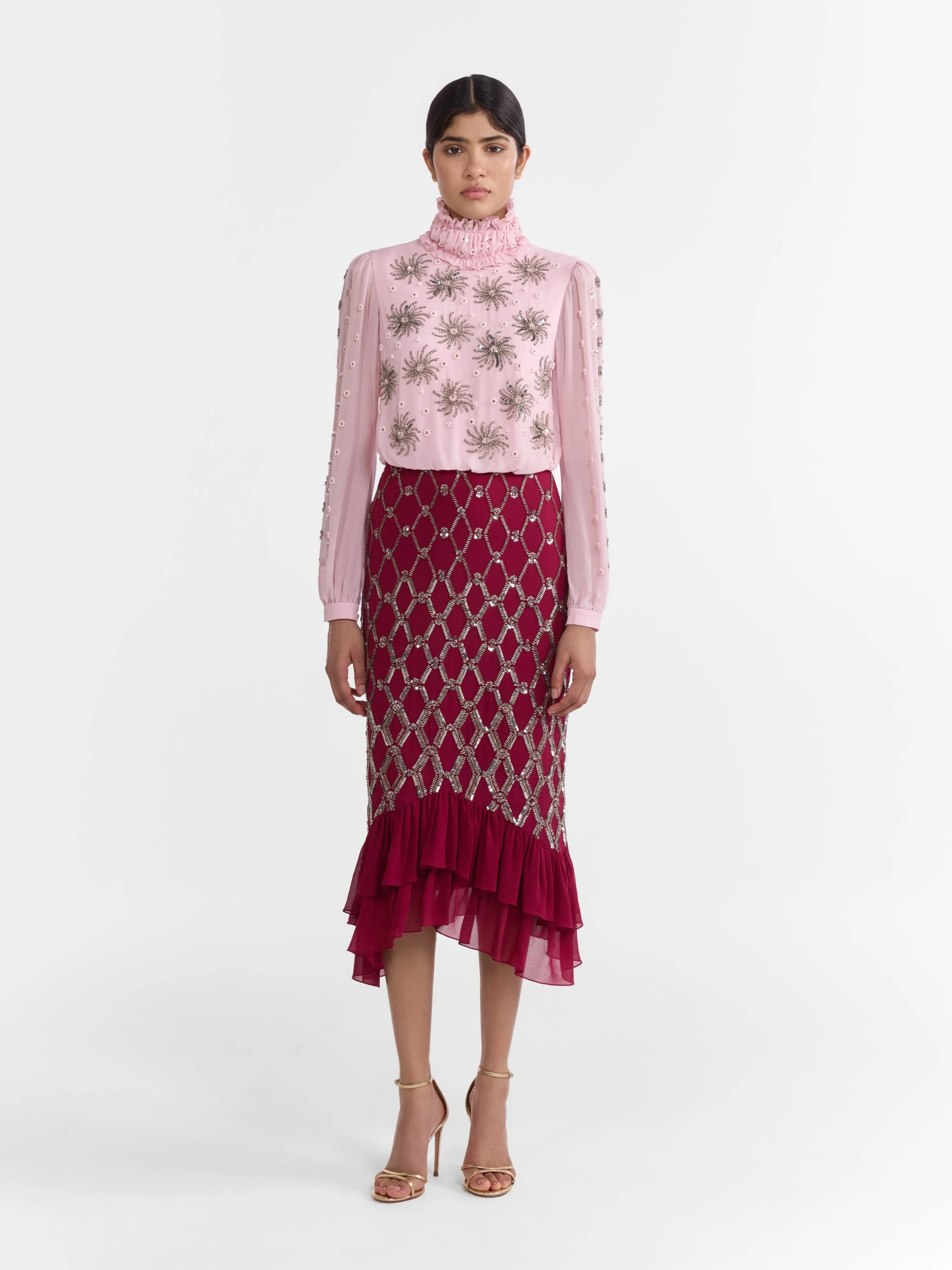 Isa Silk C Dress in Pale Peony Pinot