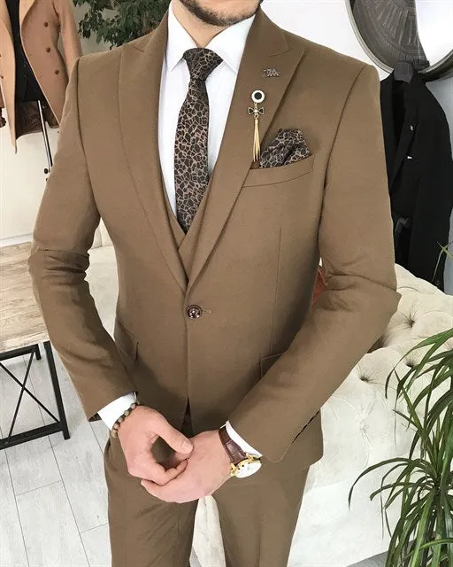 ITALIAN STYLE SLIM FIT MEN'S SUIT BROWN