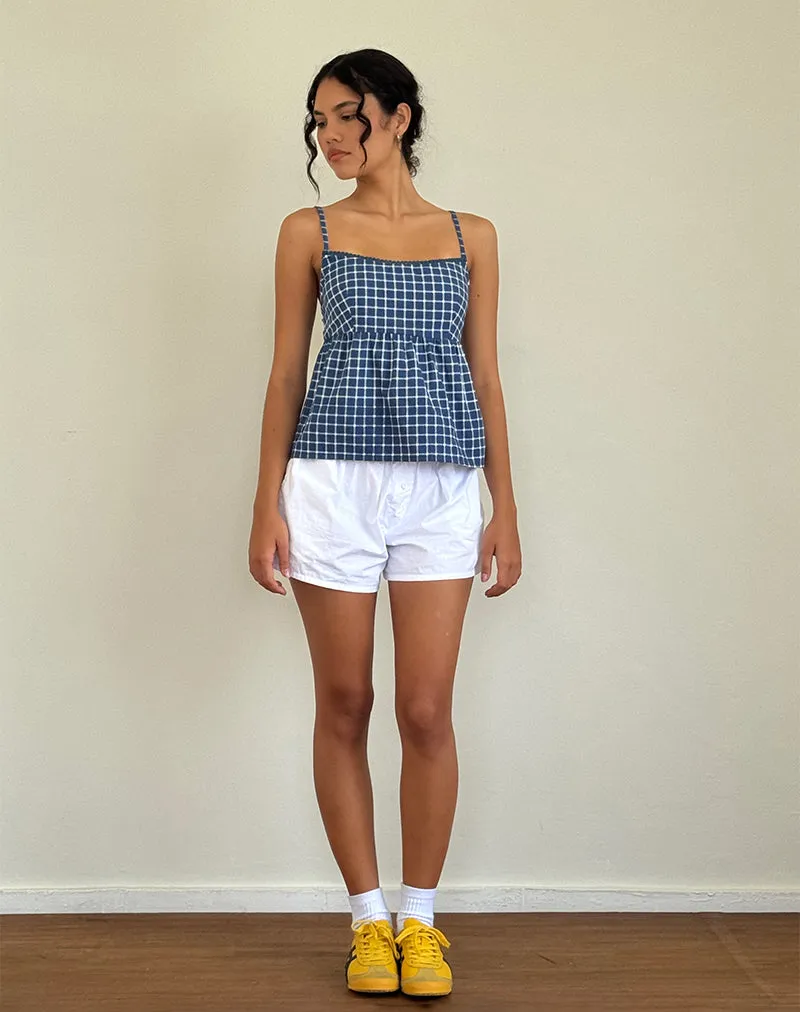 Jeju Top in Navy Tartan Poplin