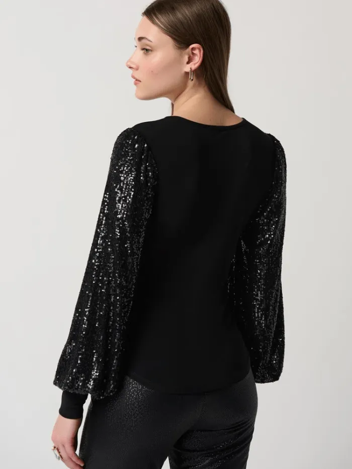 Joseph Ribkoff Silky Knit Sequins Puff Sleeve Top 234130 Col 278