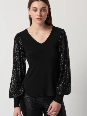 Joseph Ribkoff Silky Knit Sequins Puff Sleeve Top 234130 Col 278