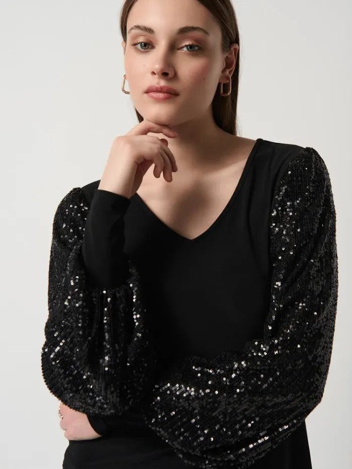 Joseph Ribkoff Silky Knit Sequins Puff Sleeve Top 234130 Col 278