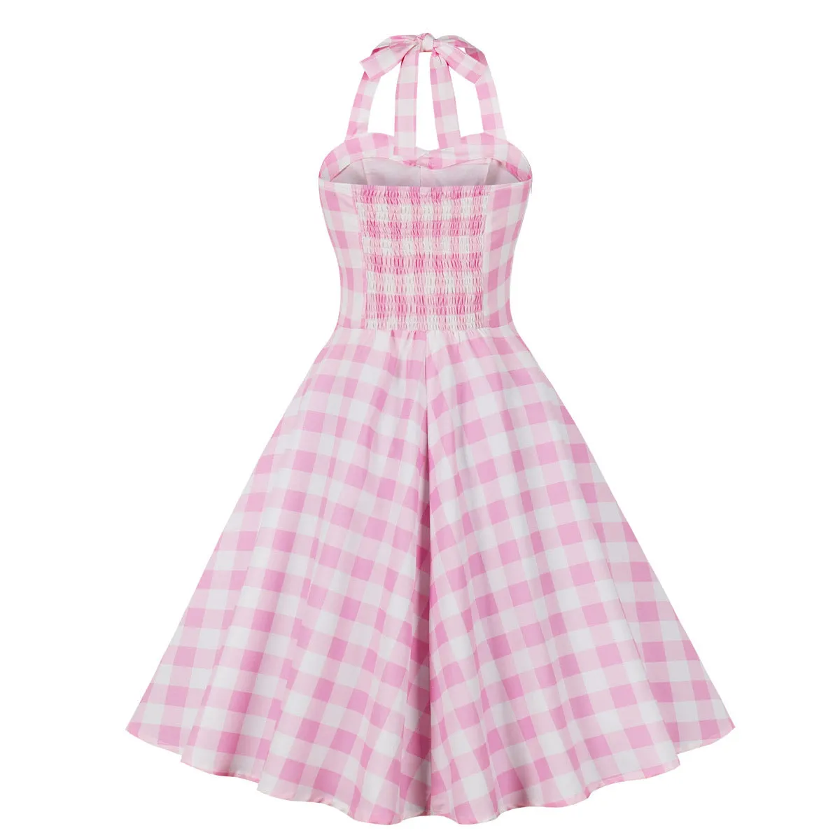 Joskaa avant garde dress to impress Women's Hot Selling Summer Waist-Tight Sweet Halter Suspender Skirt Pink Plaid Dress 3299