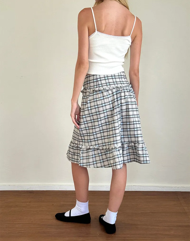 Kasya Midi Skirt in Pastel Blue Tartan