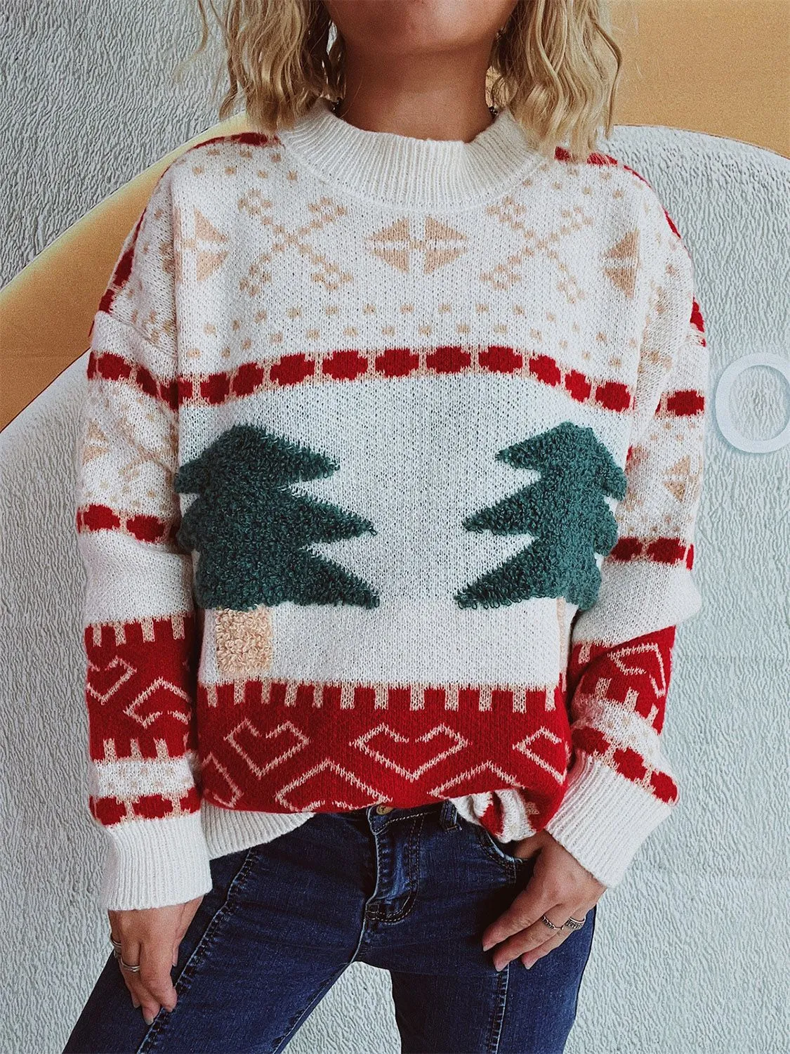 kesley Christmas Tree Mock Neck Long Sleeve Sweater