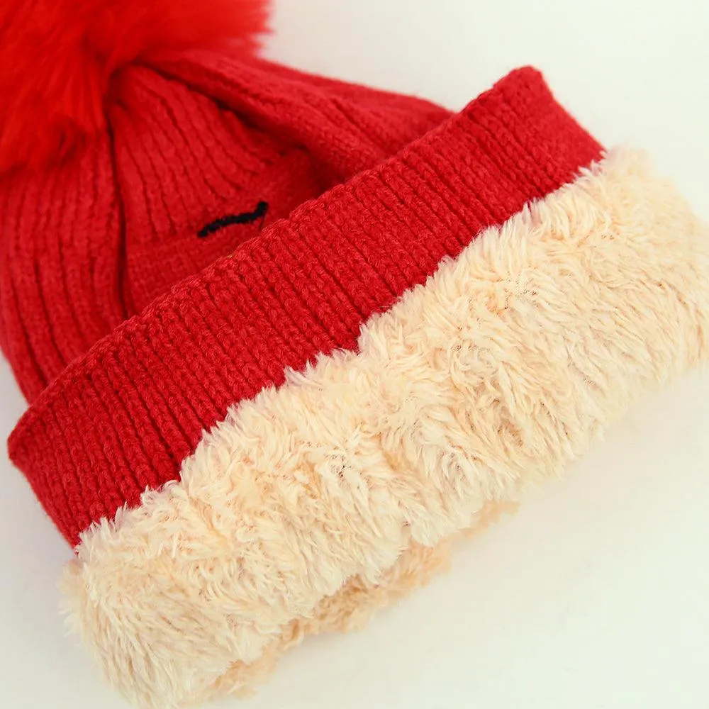 Kids Wool Soft Premium Quality Embroidered Knitted Fur Lined Stretch Caps