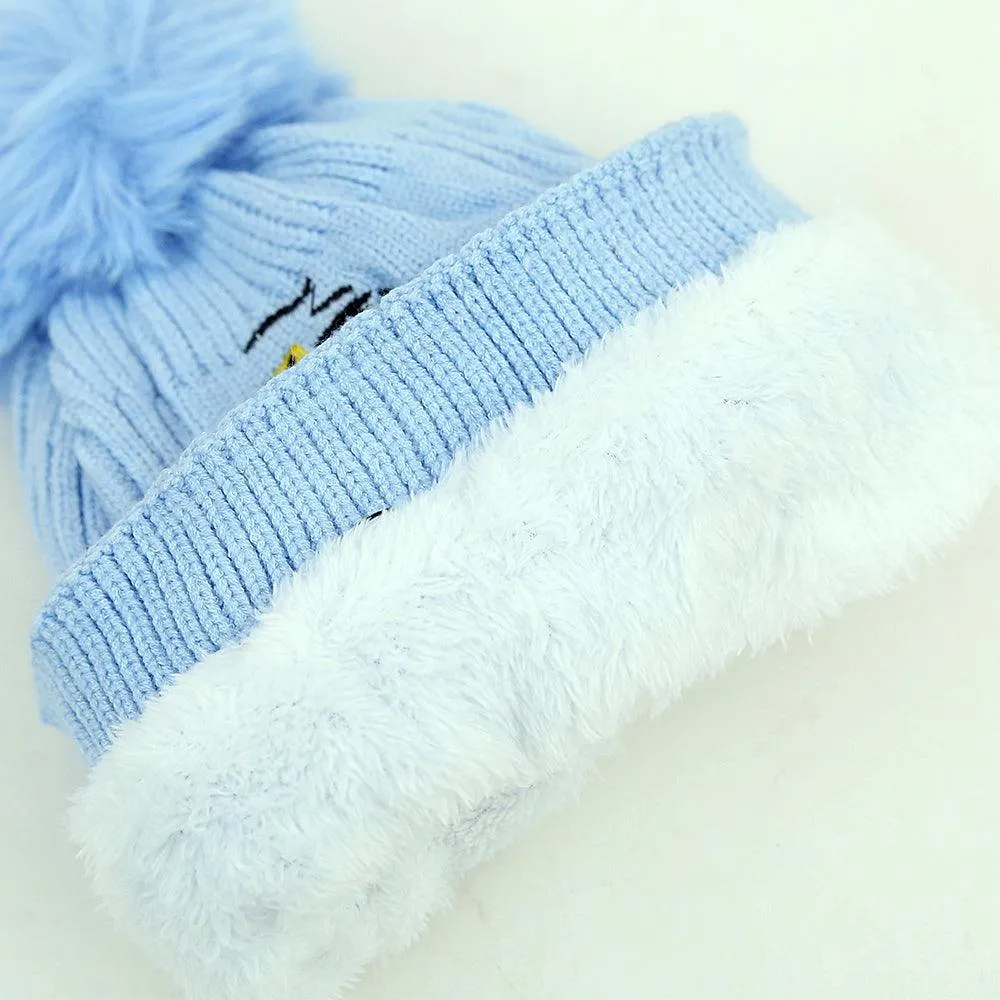 Kids Wool Soft Premium Quality Embroidered Knitted Fur Lined Stretch Caps