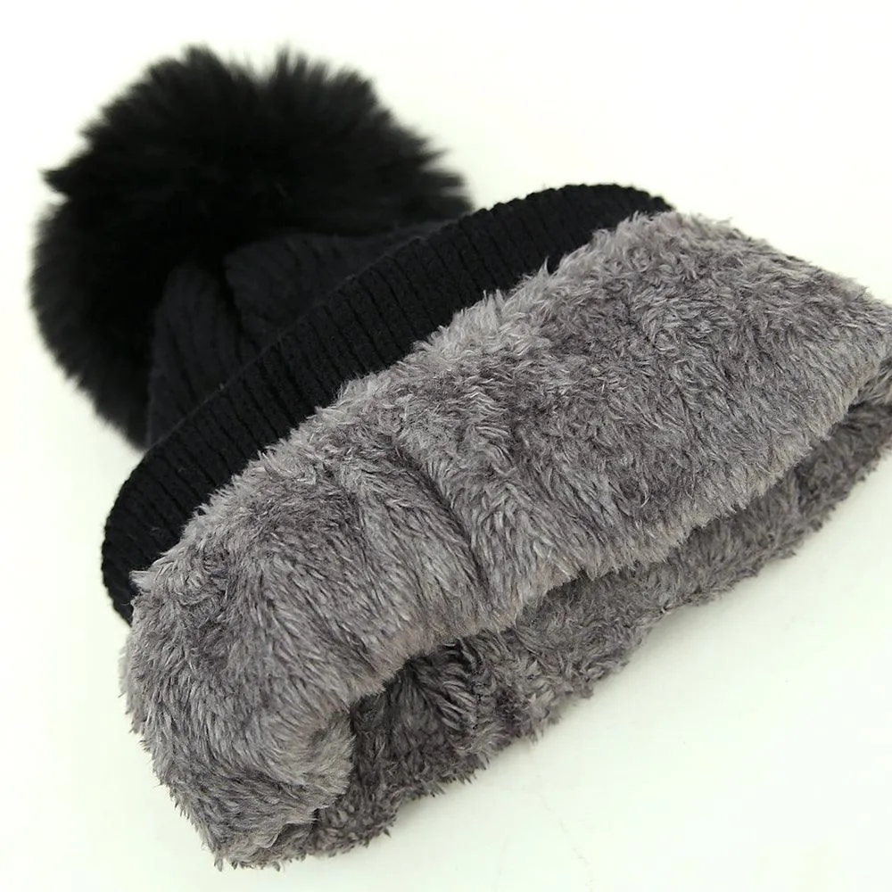 Kids Wool Soft Premium Quality Embroidered Knitted Fur Lined Stretch Caps