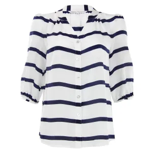 Kirin Blouse - White with Blue Block Stripe