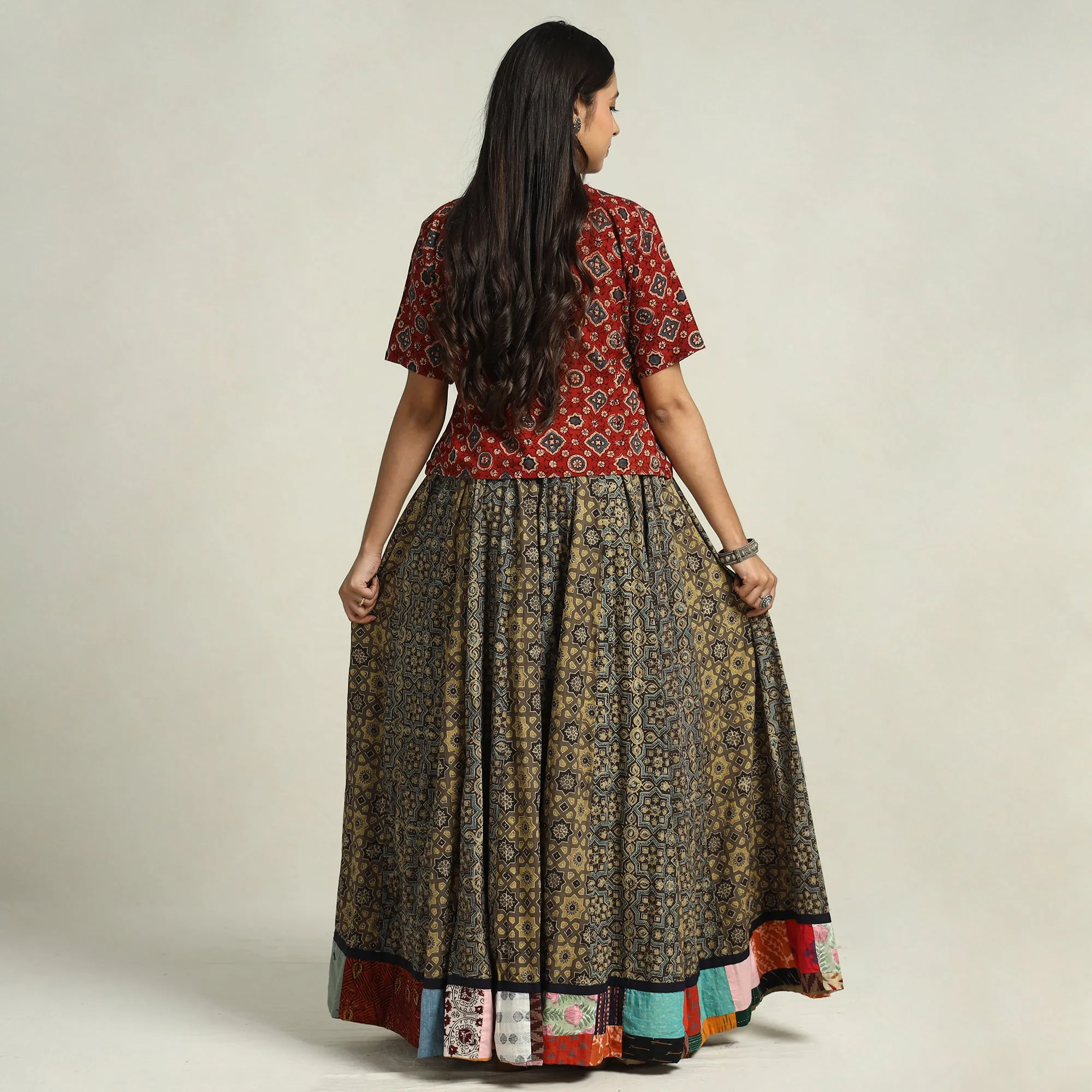 Kutch Block Printed 24 Kali Cotton Long Skirt 43