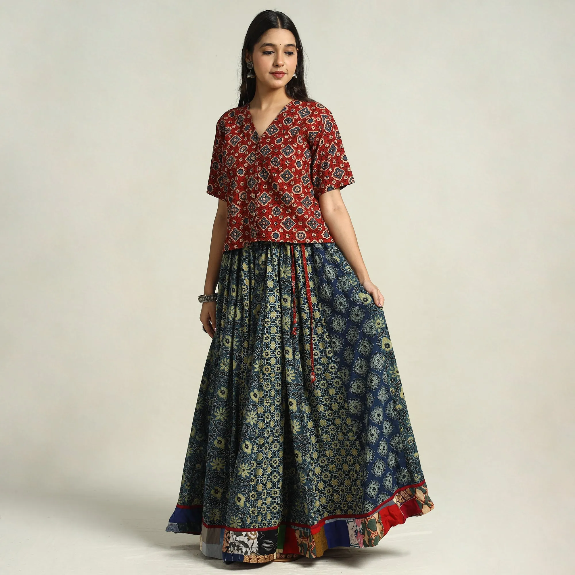 Kutch Block Printed 24 Kali Cotton Long Skirt 45