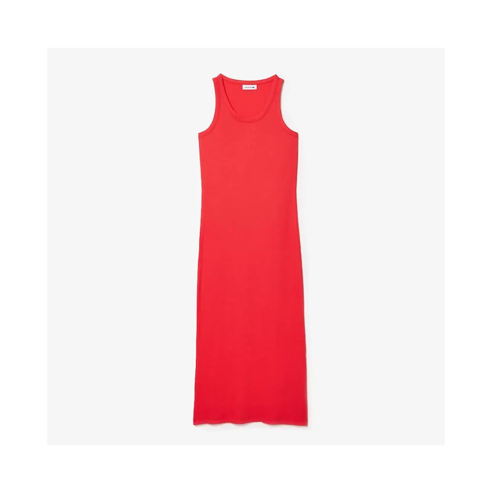 Lacoste Women's Long Ribbed Cotton Dress Energy Red EF5480 4BY