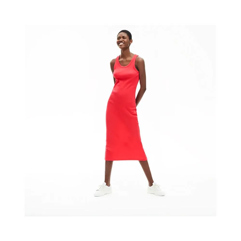 Lacoste Women's Long Ribbed Cotton Dress Energy Red EF5480 4BY