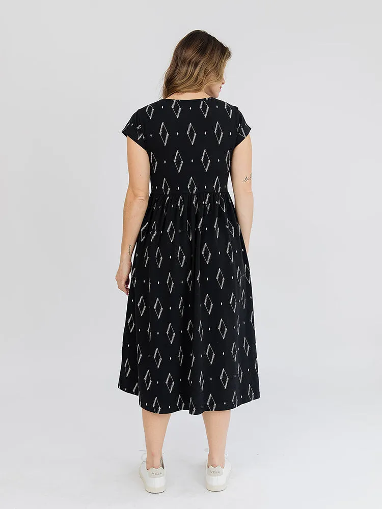 Logan Midi Dress - Diamond Vine Black