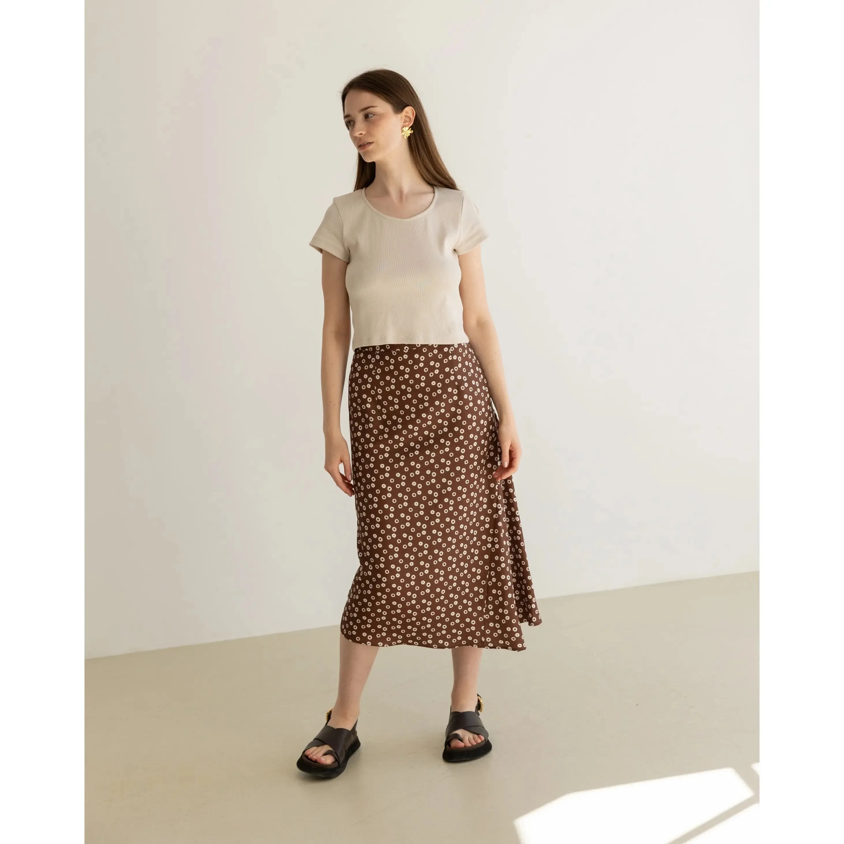 Macarella Bubble Midi Skirt Brown