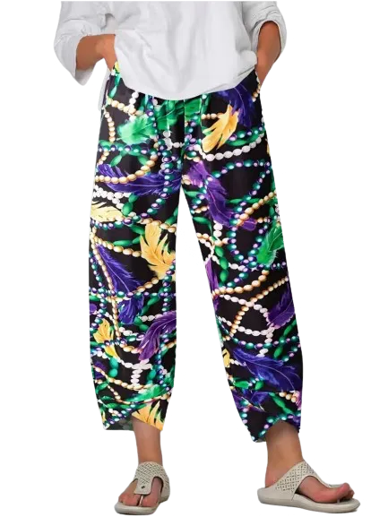 Mardi Gras Boho Style Printed Pants