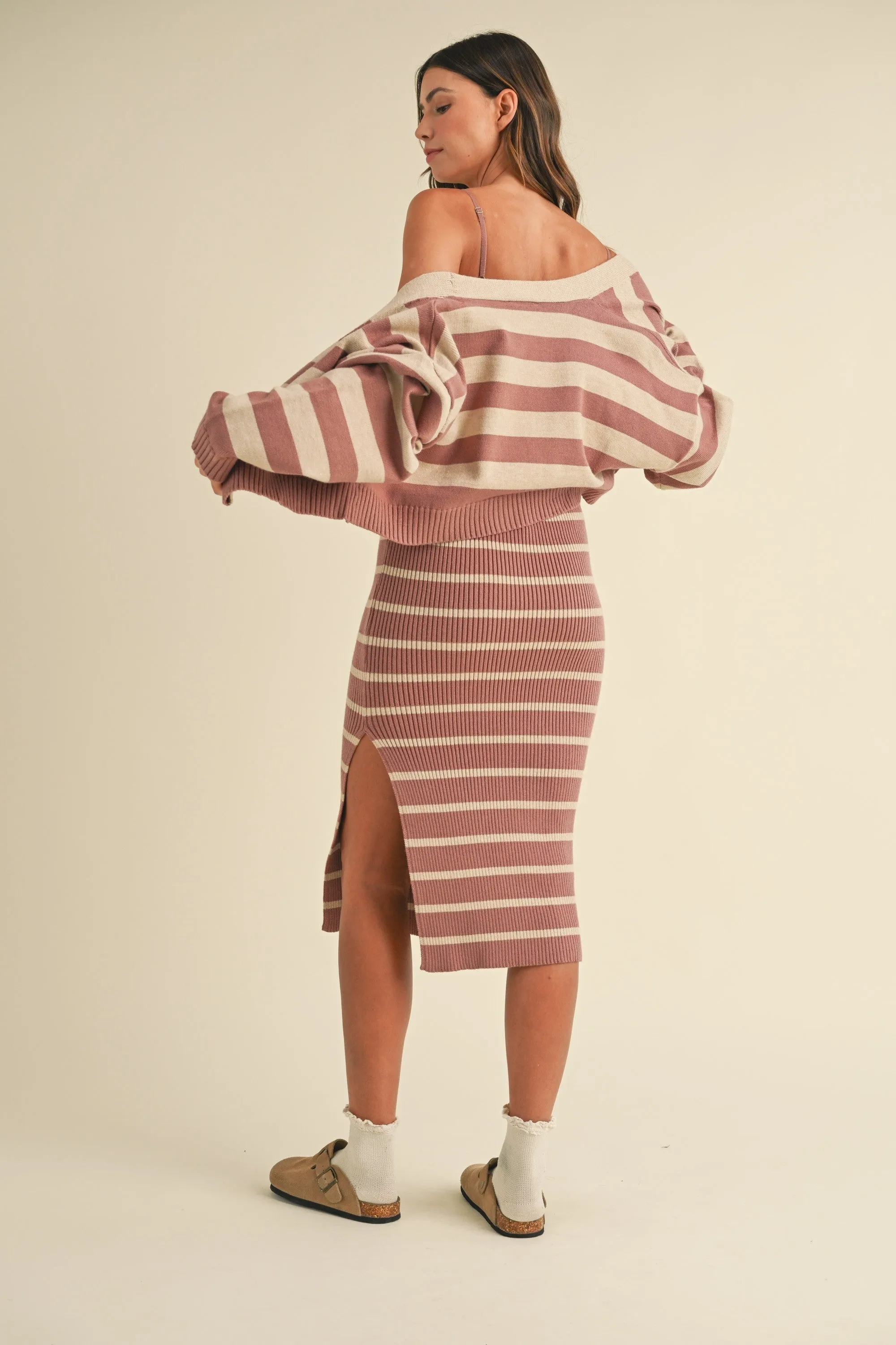 Mariana Stripe Skirt   Cardigan Set