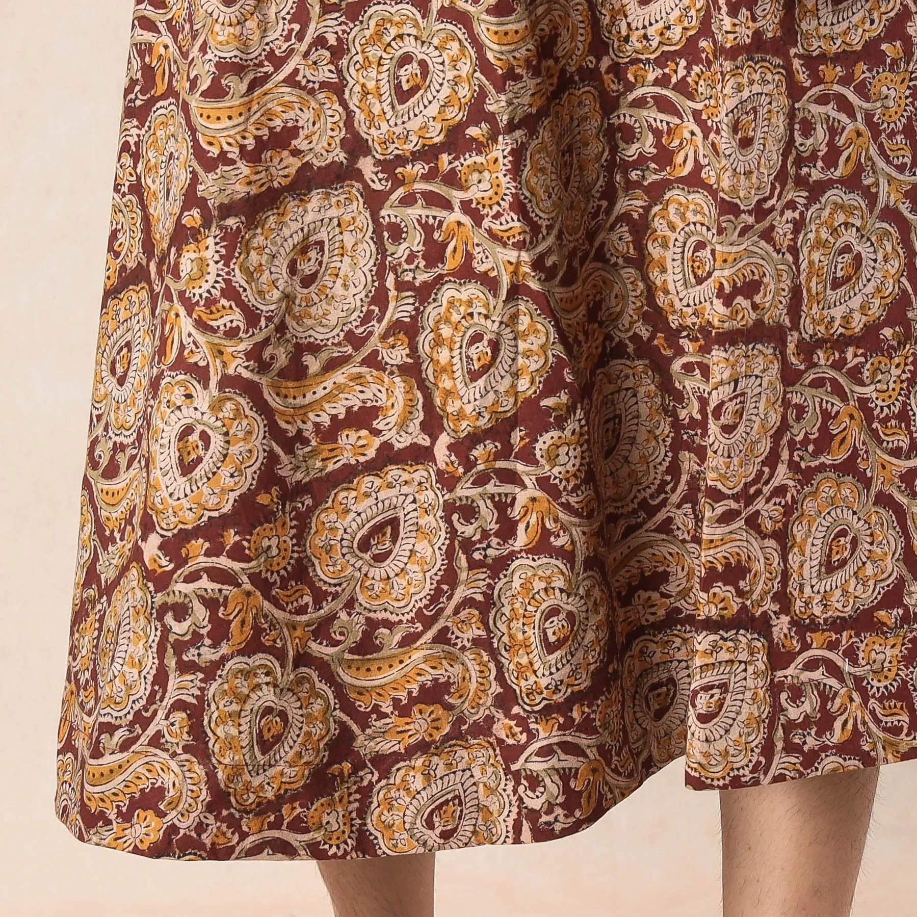 Maroon - Kalamkari Block Printed Cotton Wrap Around Skirt