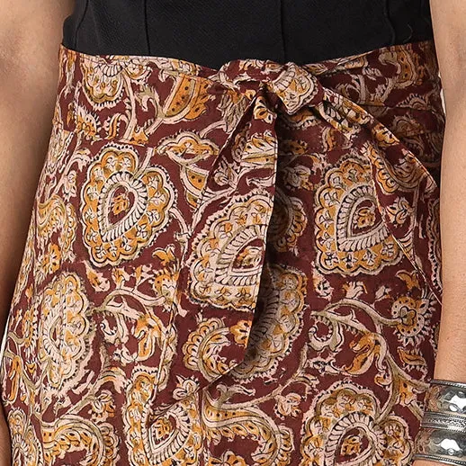 Maroon - Kalamkari Block Printed Cotton Wrap Around Skirt