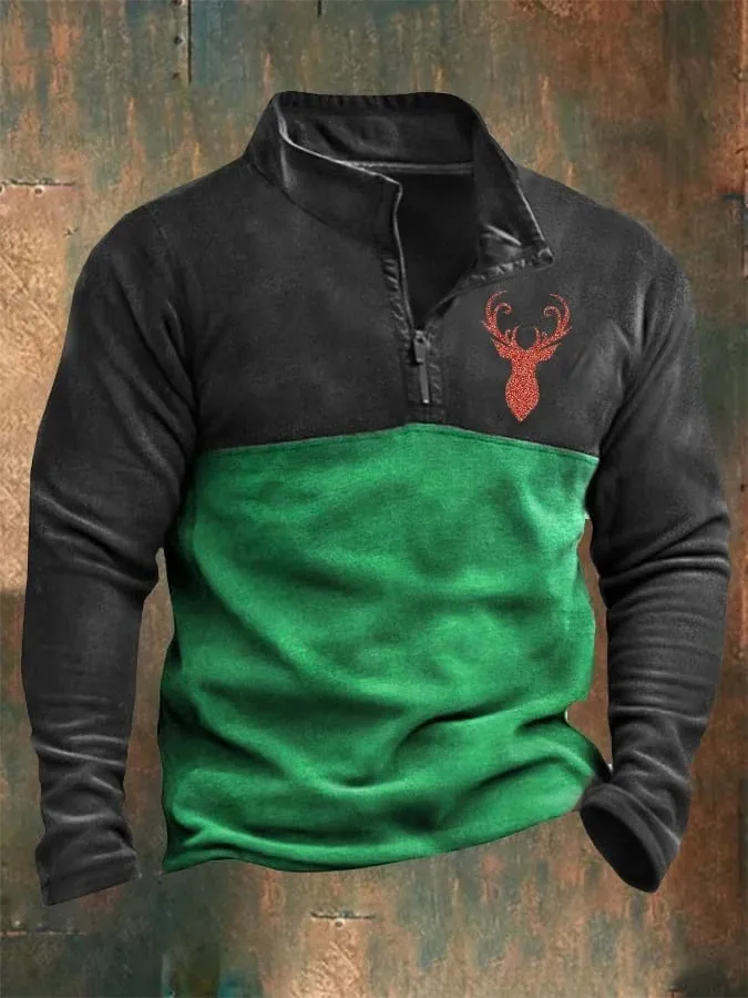 MEN'S HALF ZIPPER STAND UP COLLAR LONG SLEEVE HOODED POLO SHIRT