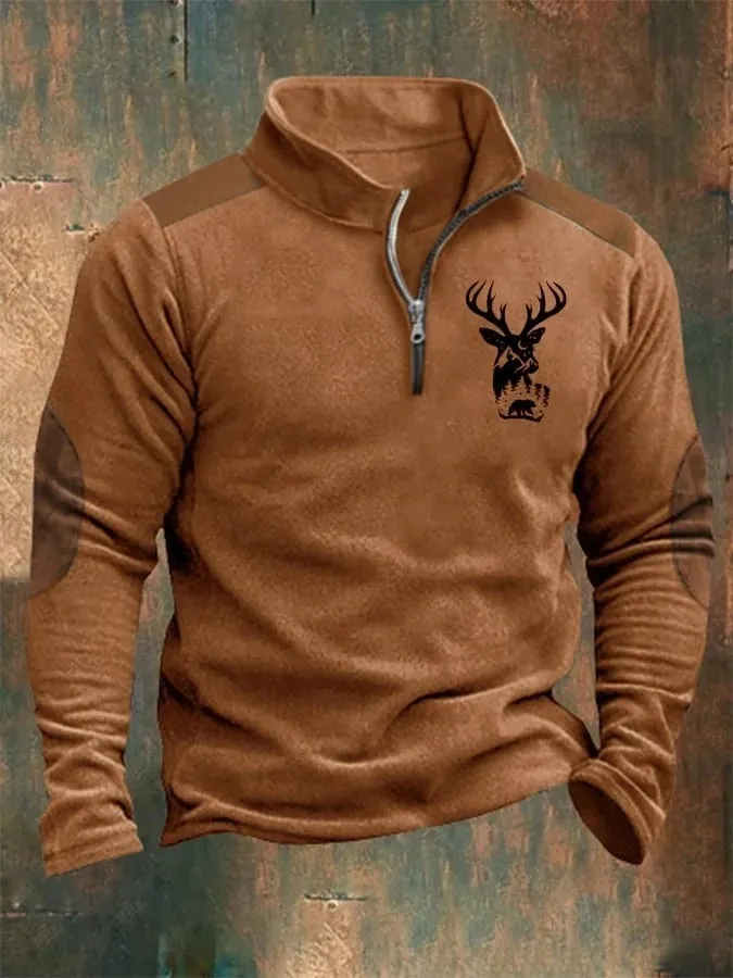 MEN'S HALF ZIPPER STAND UP COLLAR LONG SLEEVE HOODED POLO SHIRT